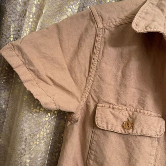 Outerknown S.E.A. Tan Sand Cotton Linen Jumpsuit Short Sleeve Medium - Picture 4 of 14